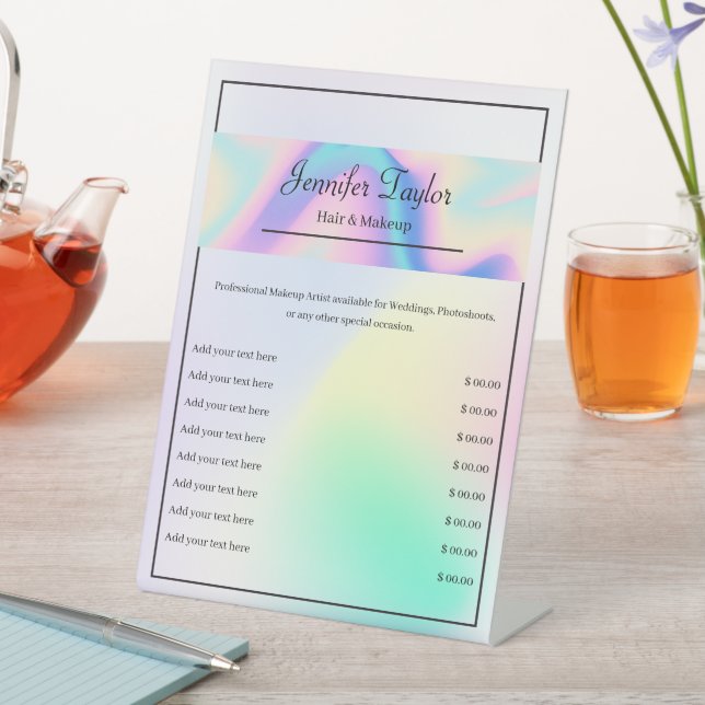 Modern Aesthetic Holographic Gradient Minimal Pedestal Sign (In SItu)