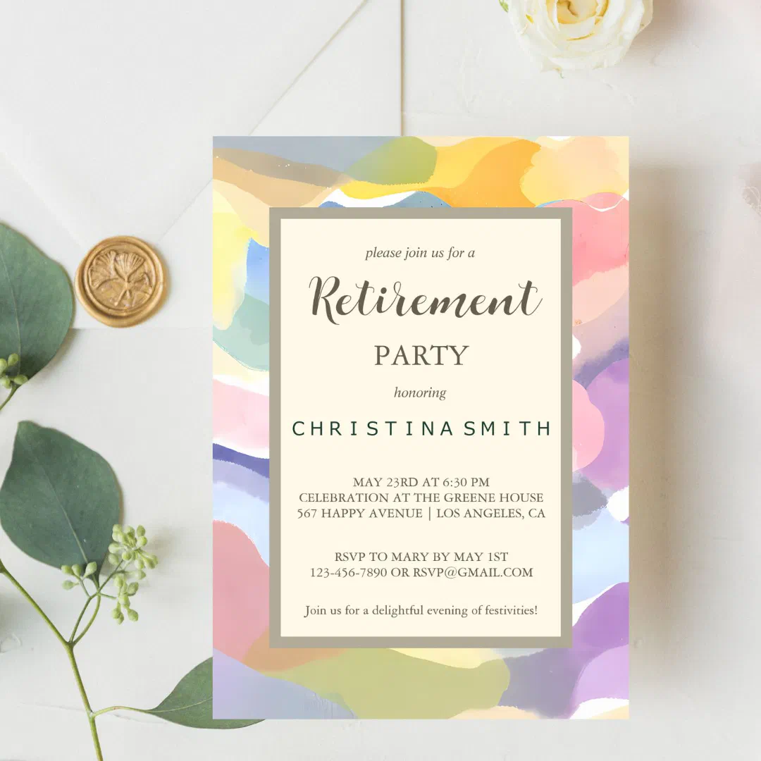 Modern Aesthetic Pastel Spring Retirement Party Invitation (Modern Aesthetic Pastel Spring Retirement Party)