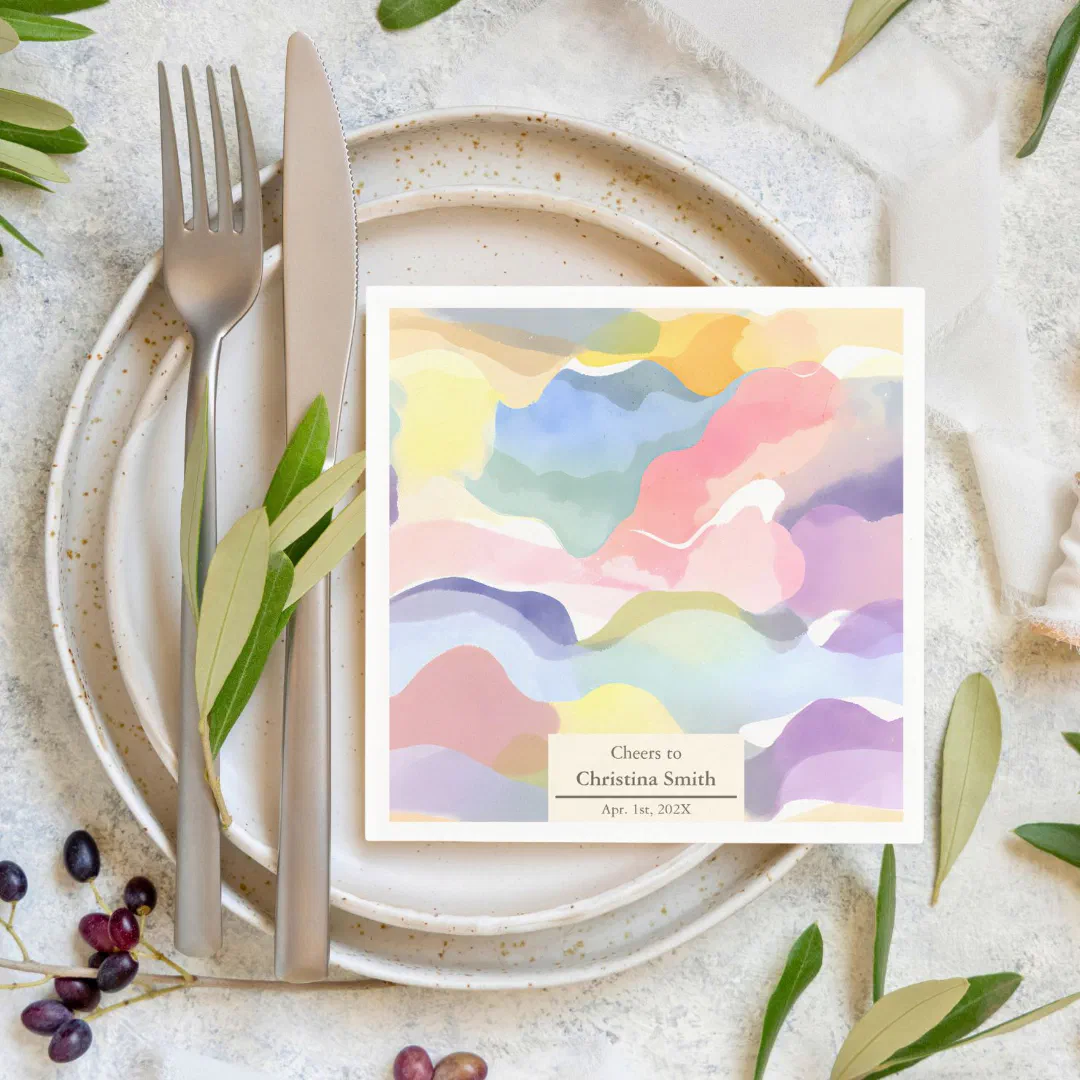 Modern Aesthetic Pastel Spring Retirement Party Napkins (Modern Aesthetic Pastel Spring Retirement Party)