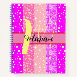 Modern Aesthetic Pink - Colorful Name Monogrammed Notebook