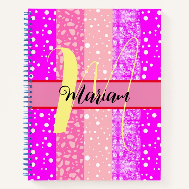 Modern Aesthetic Pink - Colorful Name Monogrammed Notebook (Front)