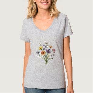 Modern Aesthetic Watercolor Botanical Bouquet Gift T-Shirt