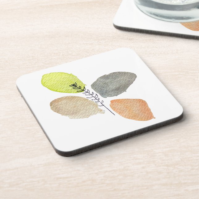 Modern Aesthetic watercolor leaf Beverage Coaster (Left Side)