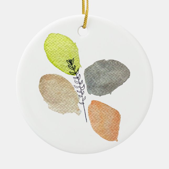 Modern Aesthetic watercolor leaf Ceramic Ornament (Front)