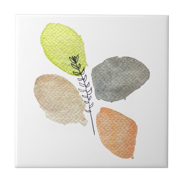 Modern Aesthetic watercolor leaf Ceramic Tile (Front)