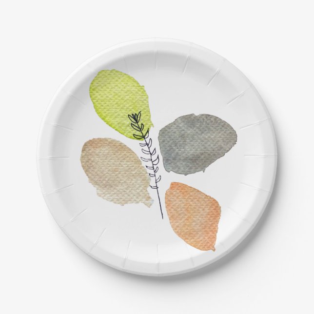 Modern Aesthetic watercolor leaf Paper Plates (Front)