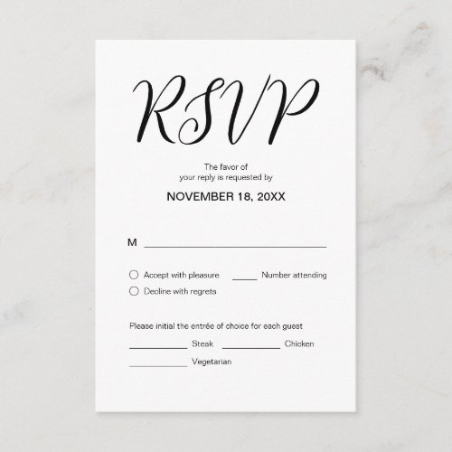 Modern aesthetic Wedding Dinner RSVP Respond Enclosure Card