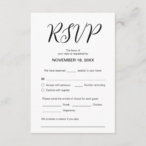 Modern aesthetic Wedding Dinner RSVP Respond Enclosure Card