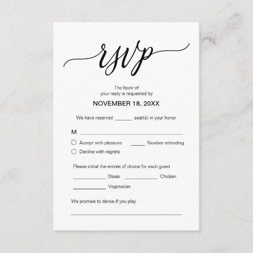 Modern aesthetic Wedding Dinner RSVP Respond Enclosure Card