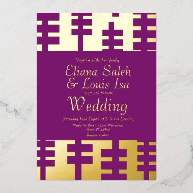 Modern African Ankara Border Wedding Pressed  Foil Invitation (Front)