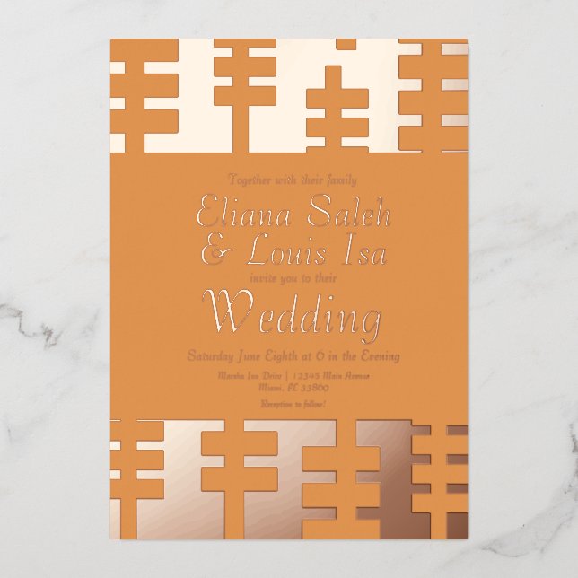 Modern African Ankara Border Wedding Pressed  Foil Invitation (Front)