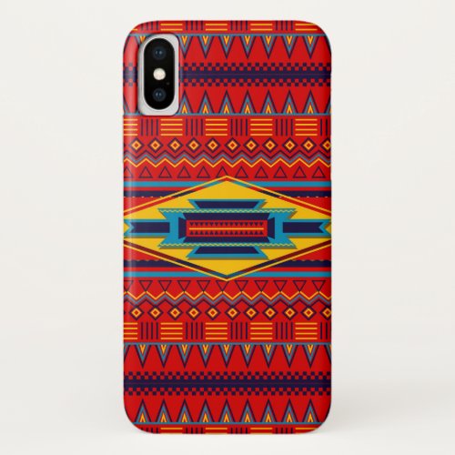 Modern African Art Gods Eye Pattern Red Yellow iPhone X Case