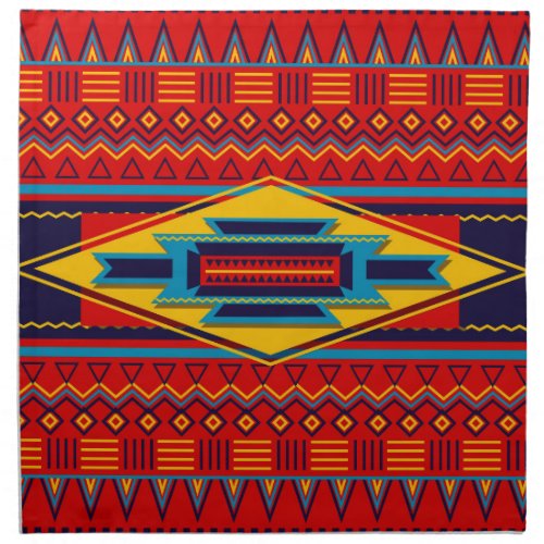 Modern African Art Gods Eye Pattern Red Yellow Cloth Napkin
