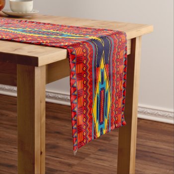 Modern African Art Gods Eye Pattern Red Yellow Short Table Runner by its_sparkle_motion at Zazzle
