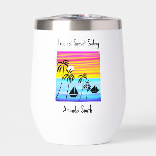 Modern African Art, Tropical Sunset Sailing Thermal Wine Tumbler