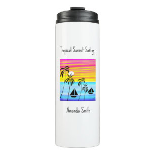 Modern African Art, Tropical Sunset Sailing water Thermal Tumbler