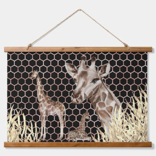 Modern African Giraffes Watercolor Hanging Tapestry