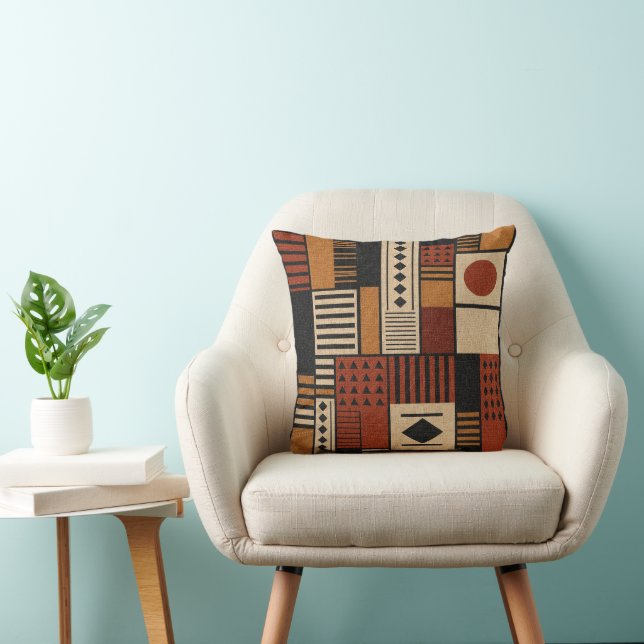 Modern African Mudcloth Sherpa Blanket Decor Throw Pillow (Chair)