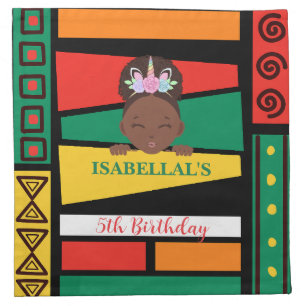Modern afro African american girls Birthday party Cloth Napkin