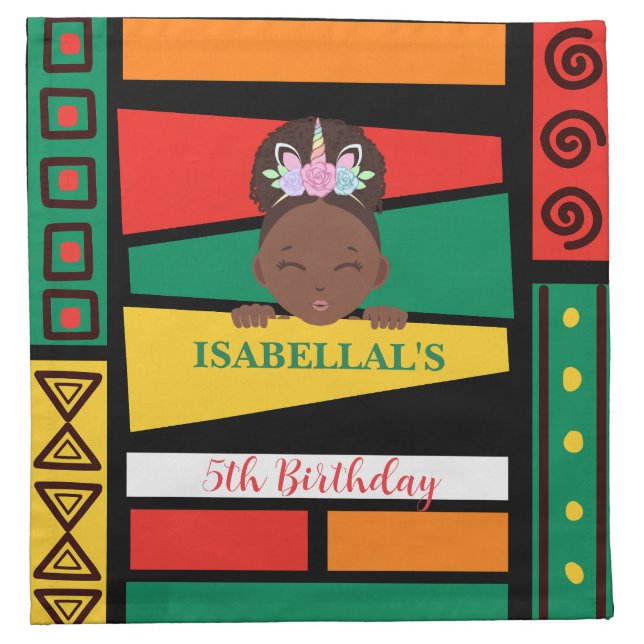 Modern afro African american girls Birthday party Cloth Napkin (Front)