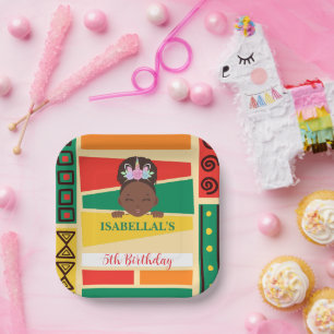 Modern afro African american girls Birthday party Paper Plates