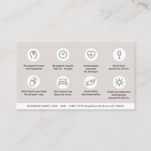 Modern Aftercare Botox Instructions Business Card