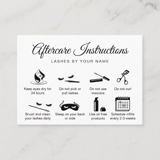 Modern aftercare card eyelash extensions icons (Front)