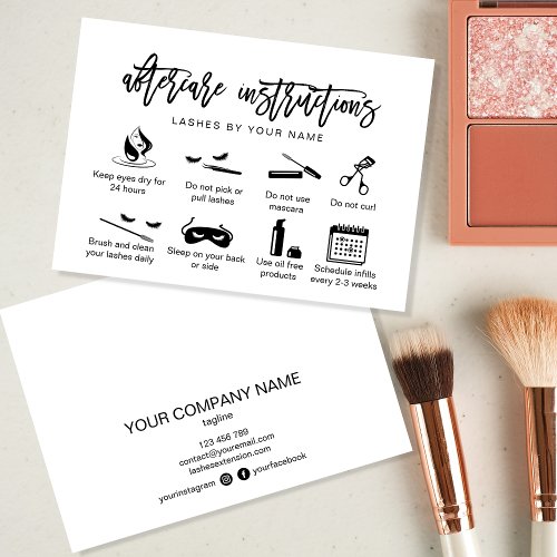 Modern aftercare card eyelash extensions icons