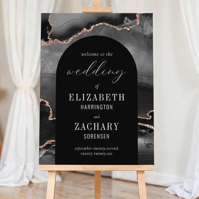 Modern Agate Arch Black Rose Gold Wedding Welcome Foam Board (Creator Uploaded)