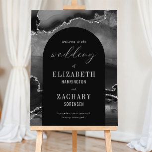 Modern Agate Arch Black Silver Wedding Welcome Foam Board