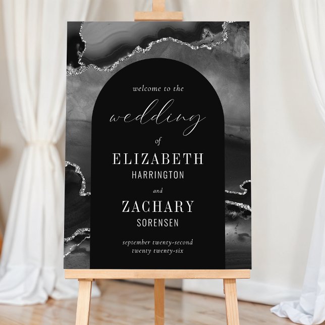 Modern Agate Arch Black Silver Wedding Welcome Foam Board (Creator Uploaded)