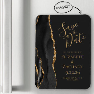 Modern Agate Black Gold Dark Save the Date Magnet