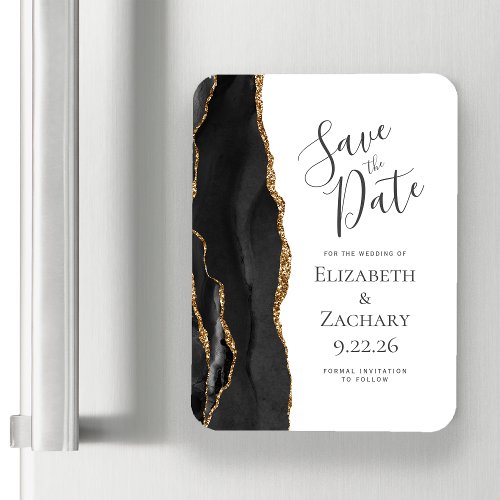 Modern Agate Black Gold Save the Date Magnet