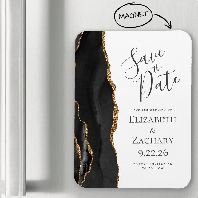 Modern Agate Black Gold Save the Date Magnet (Creator Uploaded)