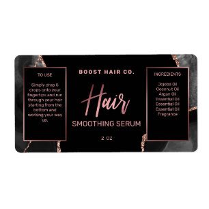 Modern Agate Black Rose Gold Hair Serum Labels