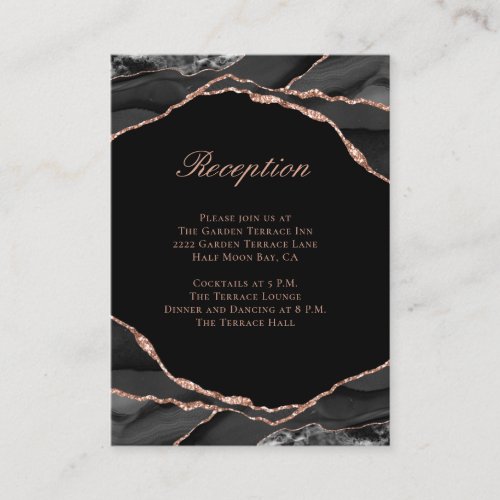 Modern Agate Black Rose Gold Wedding Reception Enclosure Card