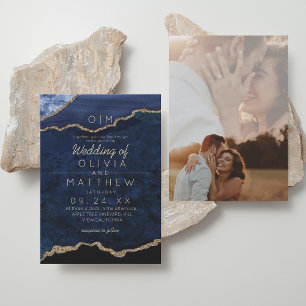 Modern Agate Blue Wedding Invitation