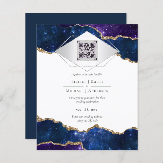 Modern Agate Blue WEDDING SUITE QR Code (Front/Back)