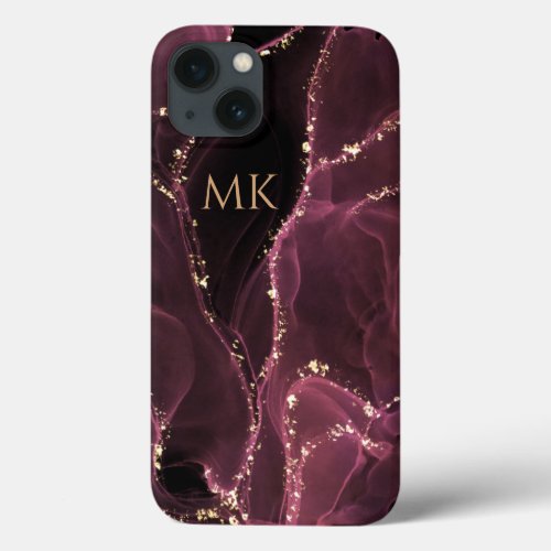 Modern Agate Faux Glitter Initial Name Monogram iPhone 13 Case