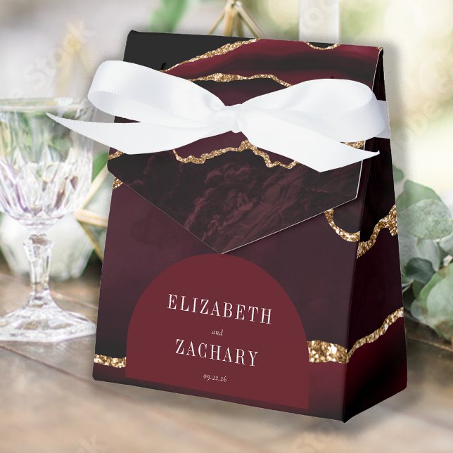 Modern Agate Geode Arch Burgundy Gold Favor Boxes (Creator Uploaded)