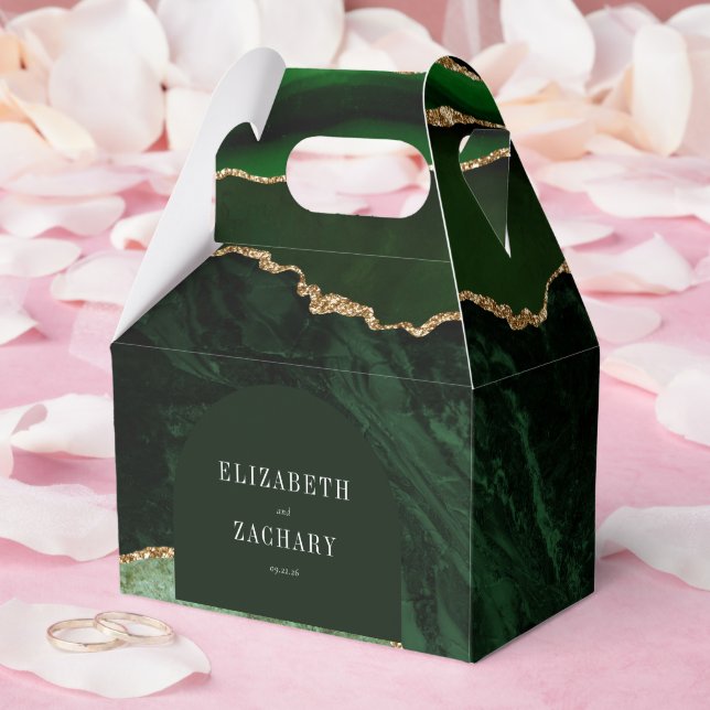 Modern Agate Geode Arch Hunter Green Gold Favor Boxes (Wedding)