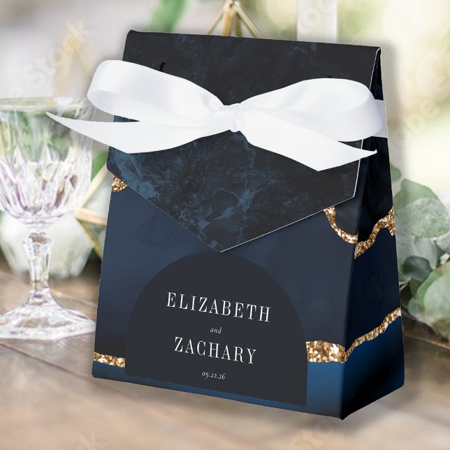 Modern Agate Geode Arch Navy Blue Gold Favor Boxes (Creator Uploaded)
