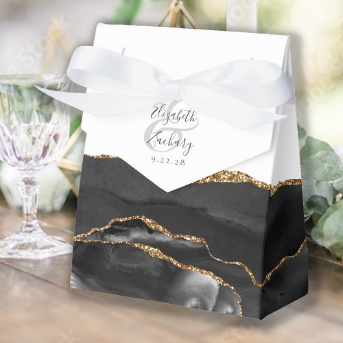 Modern Agate Geode Black Gold Favor Boxes