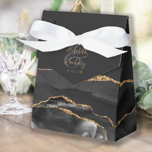 Modern Agate Geode Black Gold Favor Boxes