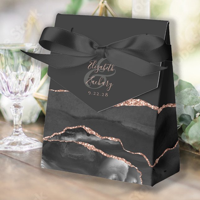 Modern Agate Geode Black Rose Gold Favor Boxes (Creator Uploaded)