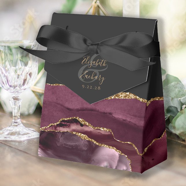 Modern Agate Geode Burgundy Gold Favor Boxes (Creator Uploaded)