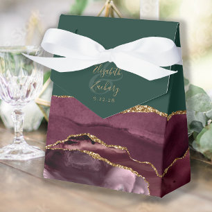 Modern Agate Geode Burgundy Gold Green Favor Boxes
