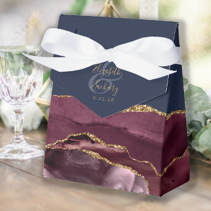 Modern Agate Geode Burgundy Gold Navy Blue Favor Boxes