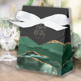 Modern Agate Geode Emerald Green Gold Dark Favor Boxes
