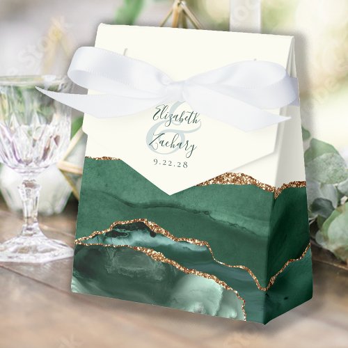 Modern Agate Geode Emerald Green Gold Favor Boxes